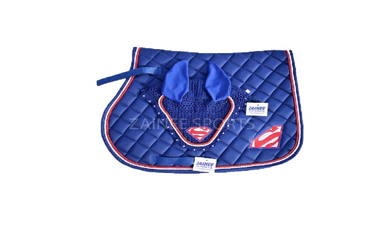 Hand Made SuperMan English Saddle Pad with Matching deals Fly Bonnet Veil Ear Net